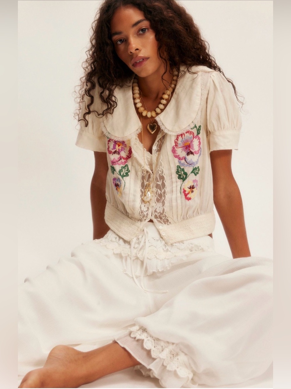 Free People Vintage Whimsey Blouse in Vanilla Ice (XS)($168)